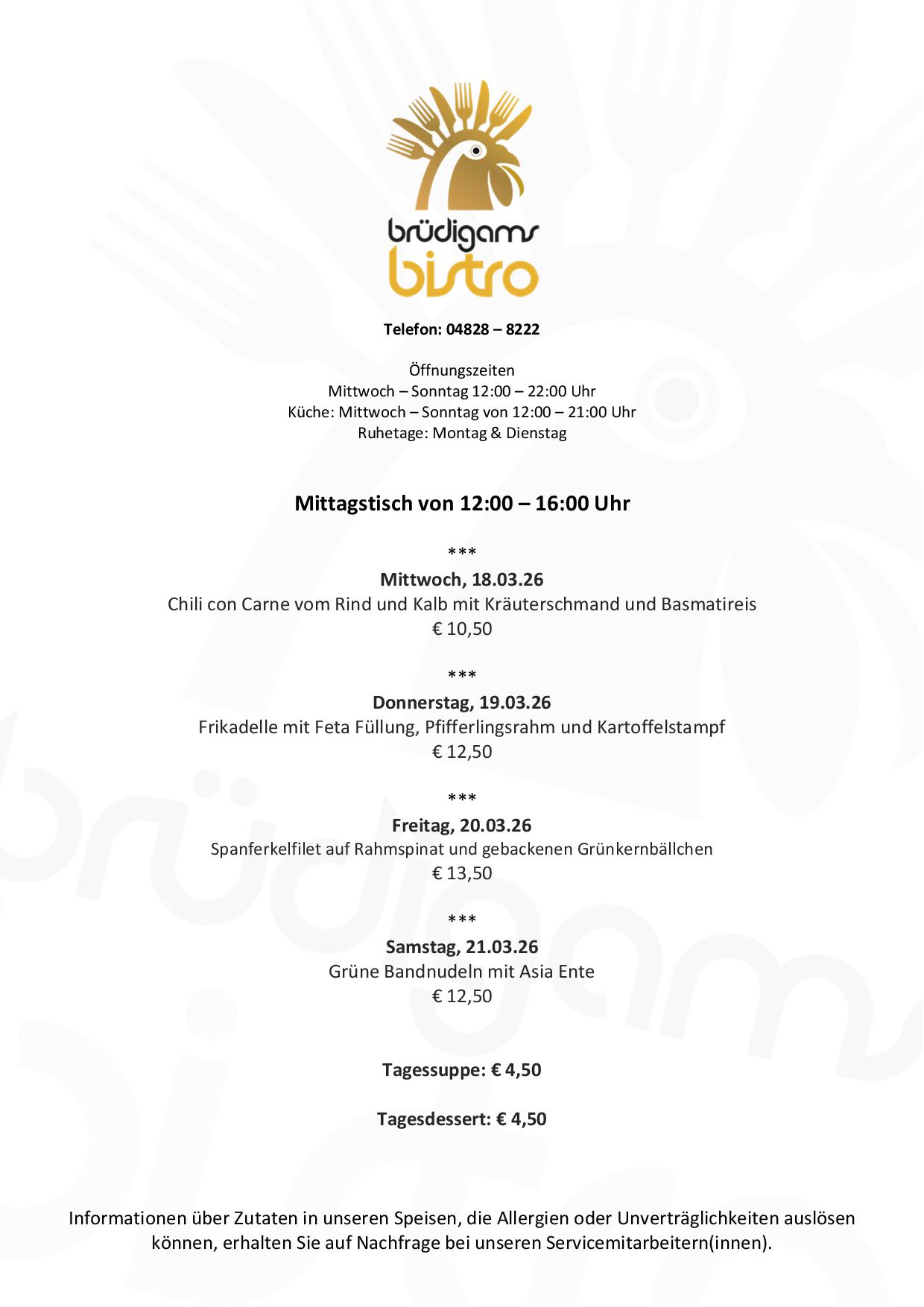 Brüdigams Bistro - Mittagstisch- 18. - 21.03.2026