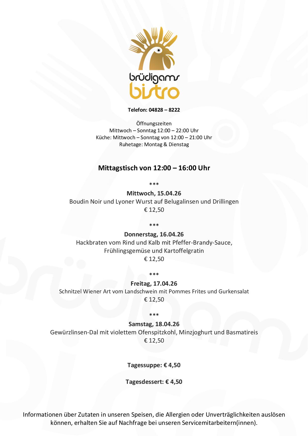 Brüdigams Bistro - Mittagstisch - 15. - 18.04.2026