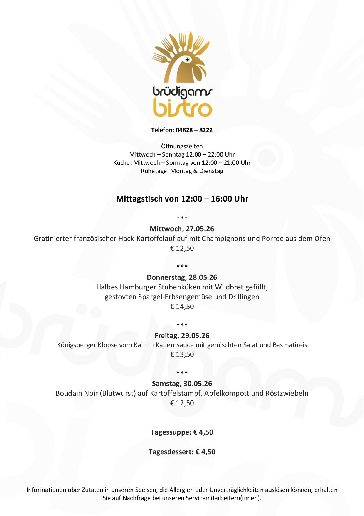 Brüdigams Bistro - Mittagstisch - 27. - 30.05.2026