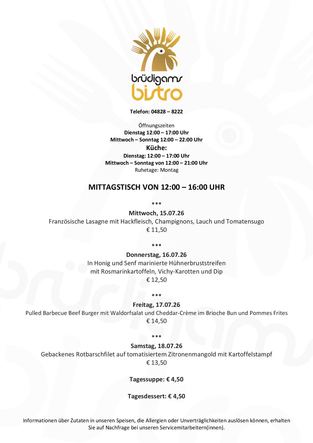 Brüdigams Bistro - Mittagstisch - 15. - 18. Juli 2026