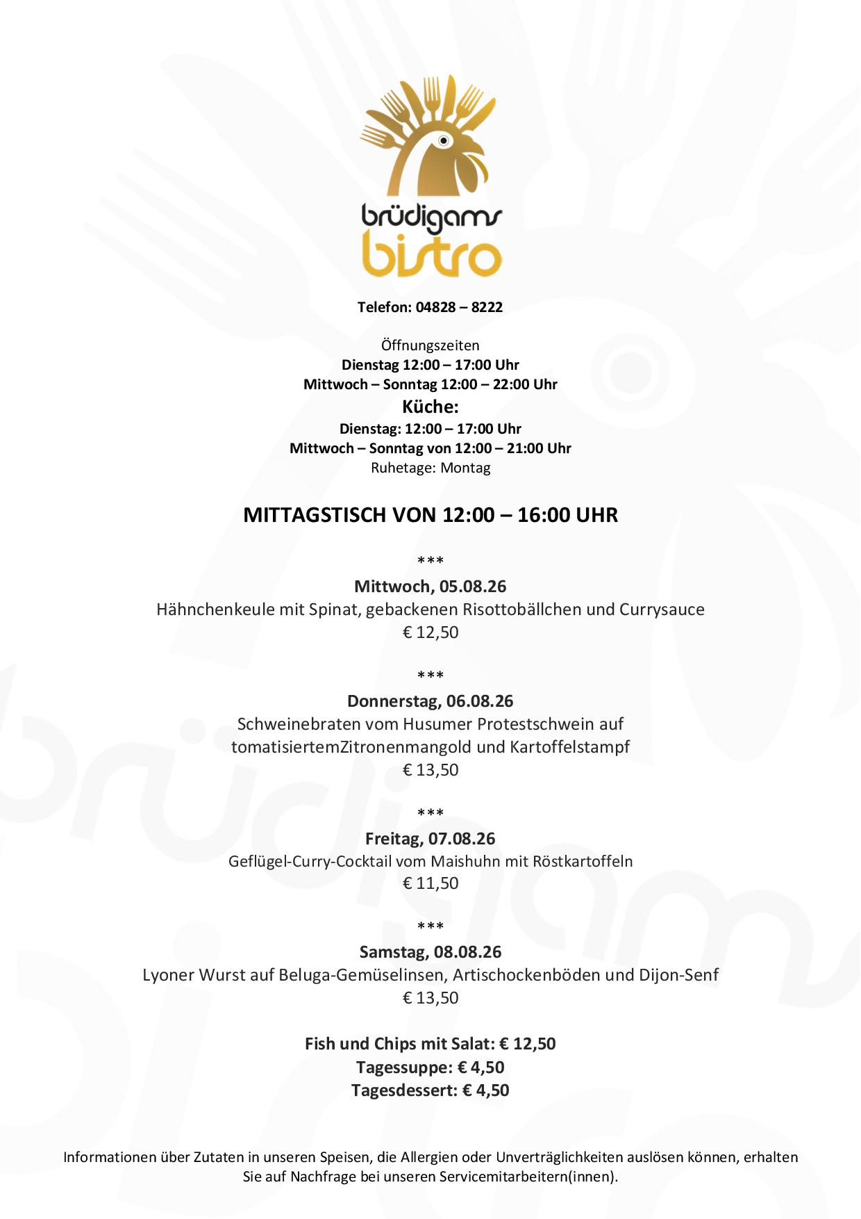 Brüdigams Bistro - Mittagstisch - 05. - 08. August 2026