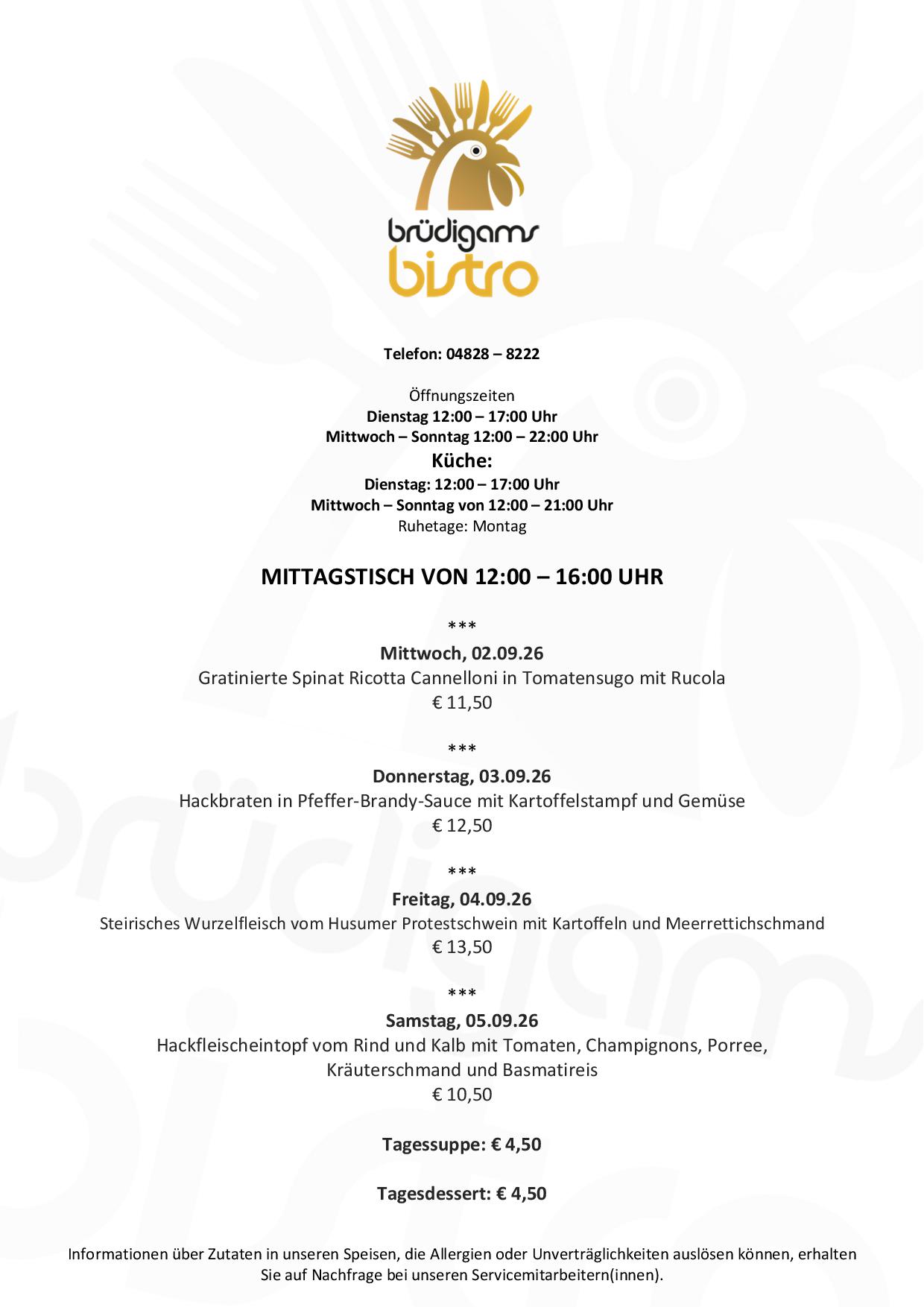 Brüdigams Bistro - Mittagstisch - 02. - 05. September 2026