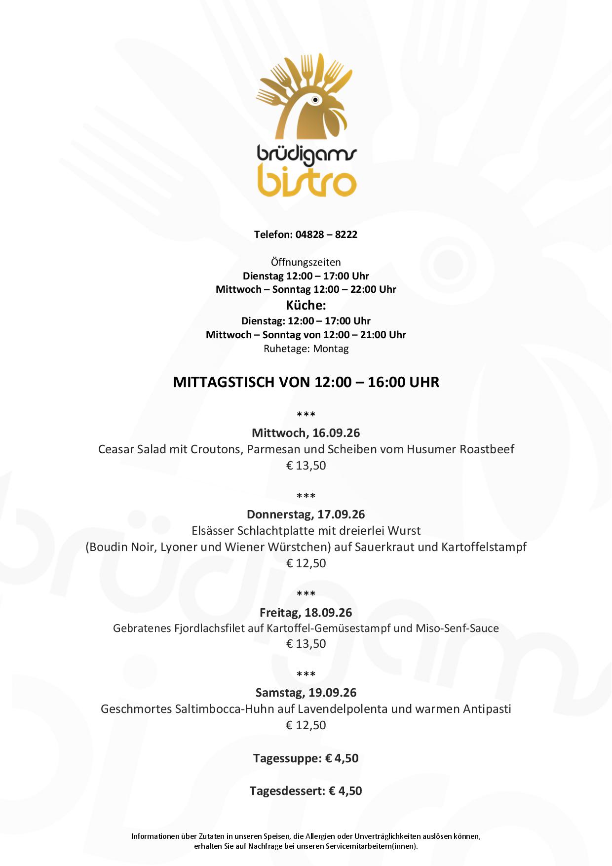Brüdigams Bistro - Mittagstisch - 16. - 19. September 2026