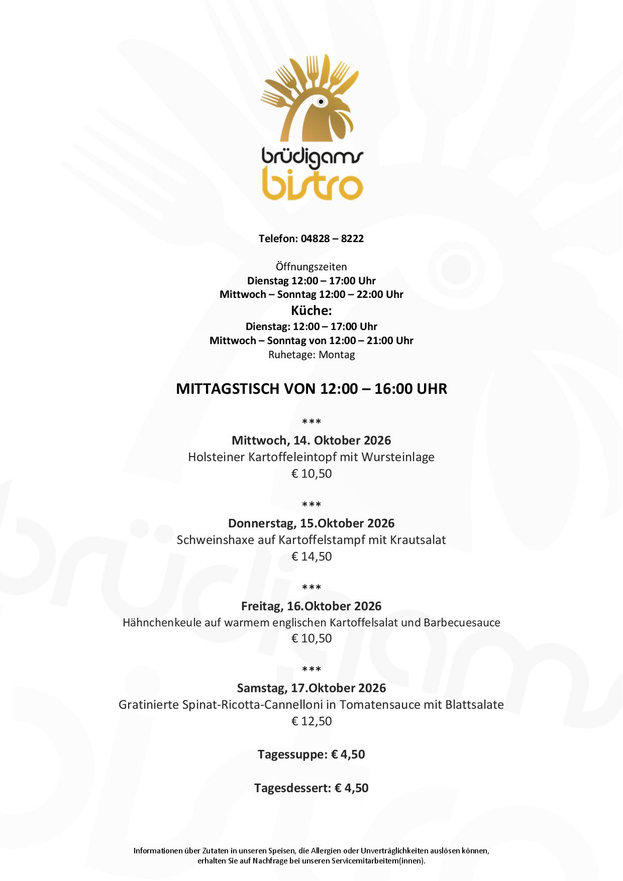 Brüdigams Bistro - Mittagstisch - 14. - 17. Oktober 2026